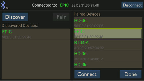 Connect to Bluetooth Screen